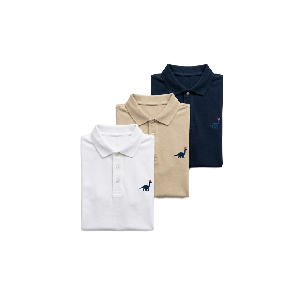 Polo's met Dino Wim borduursel in wit, marineblauw en beige