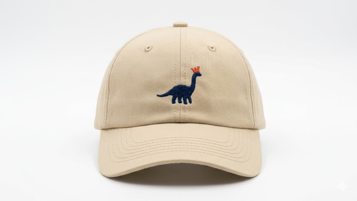 Beige baseball cap met Dino Wim geborduurd